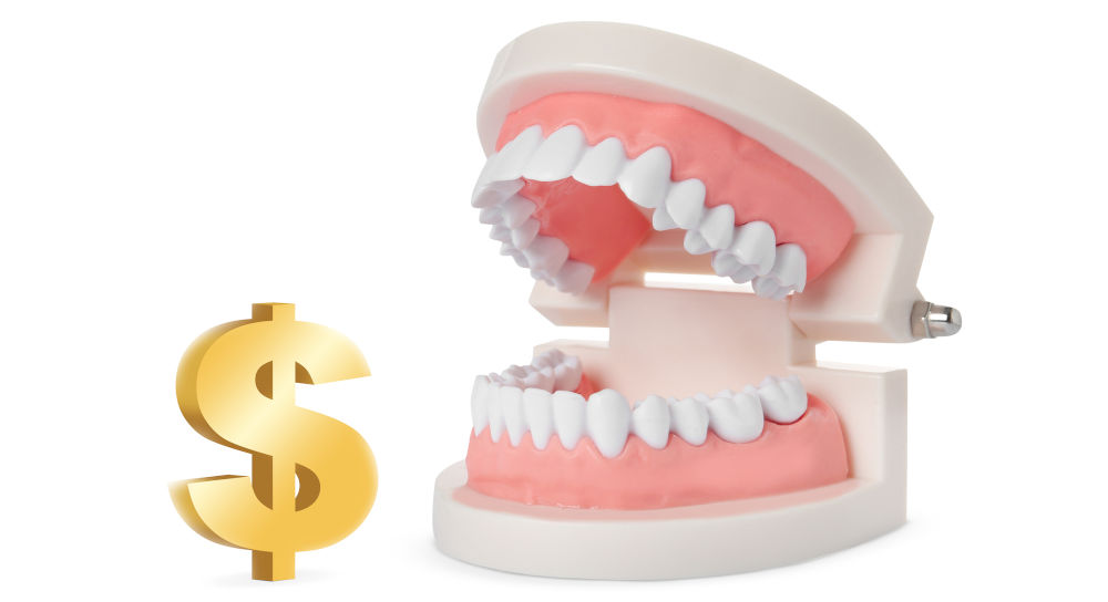 Tooth model with a dollar sign representing porcelain veneer pricing factors, budgeting, and financing options at Canadian dental clinics